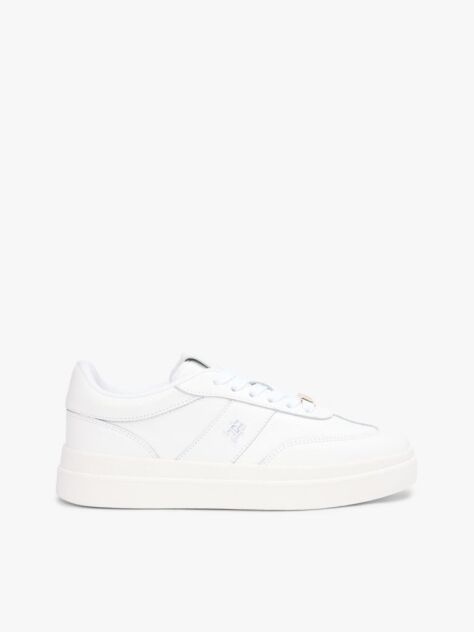 Άσπρο TH Monogram Δερμάτινα Sneakers Με Ανάγλυφο Λογότυπο  Γυναίκες