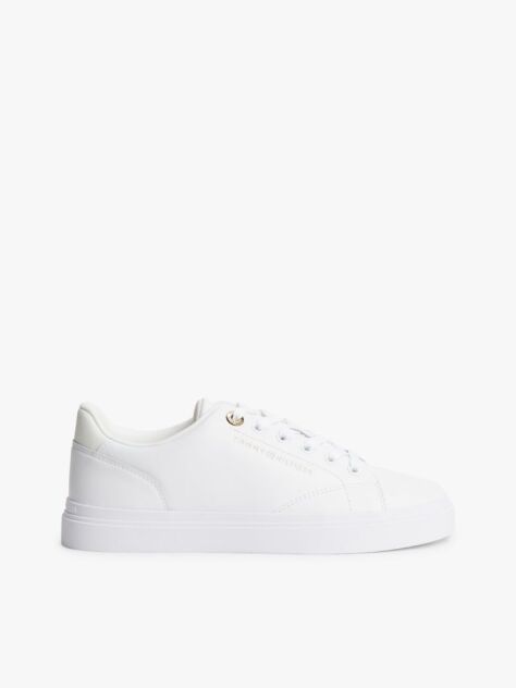 White Leather Metallic Logo Cupsole Trainers  Women