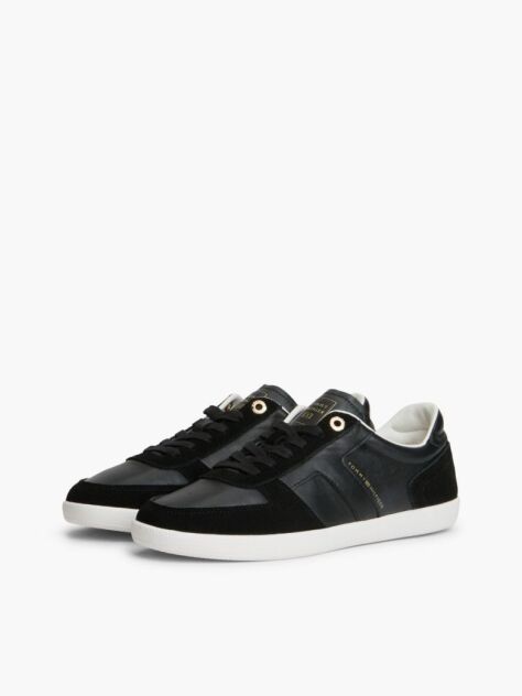 Μαύρο Δερμάτινα Sneakers Με Μίξη Υφών  Γυναίκες