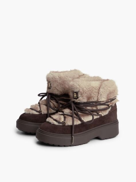 Brown Faux Fur Water Resistant Suede Snow Boots  Women
