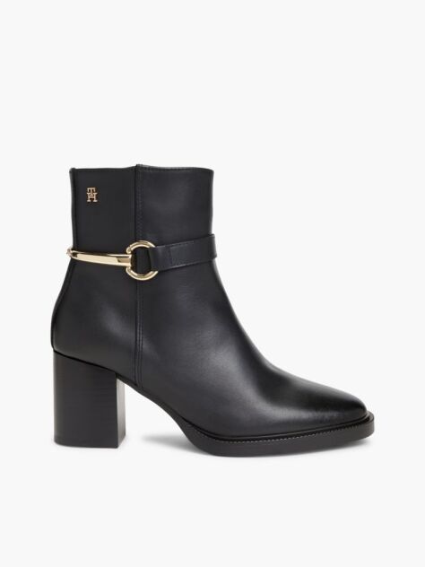 Black Block Heel Leather Riding Ankle Boots  Women
