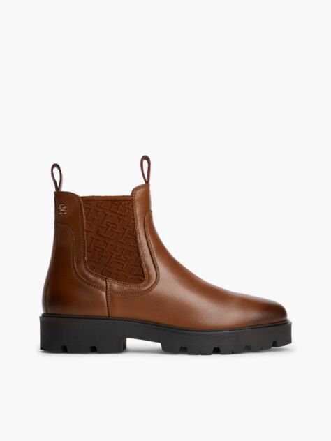 Brown Leather TH Monogram Panel Chelsea Boots  Women