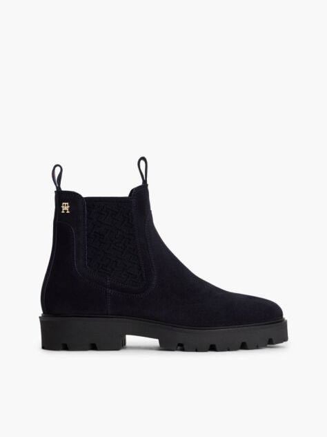 Blue Suede TH Monogram Panel Chelsea Boots  Women