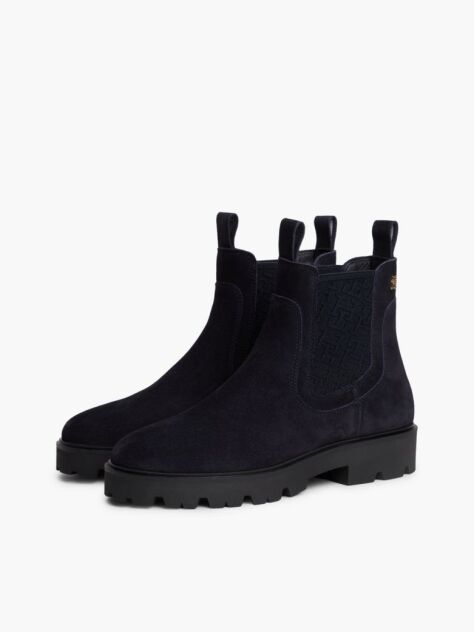 Blue Suede TH Monogram Panel Chelsea Boots  Women