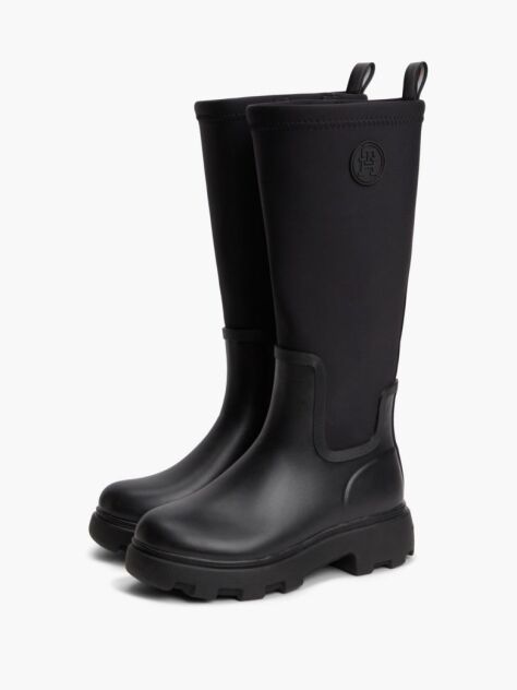 Black TH Monogram Knee-High Cleat Rain Boots  Women