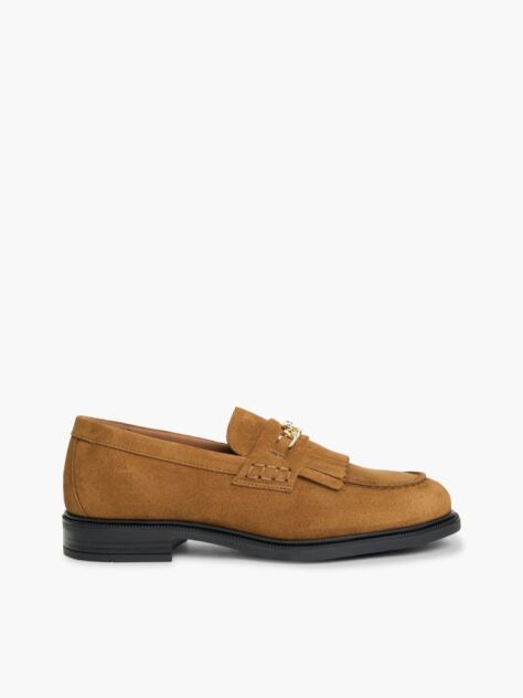Brown Suede Fringe Horsebit Loafers  Women