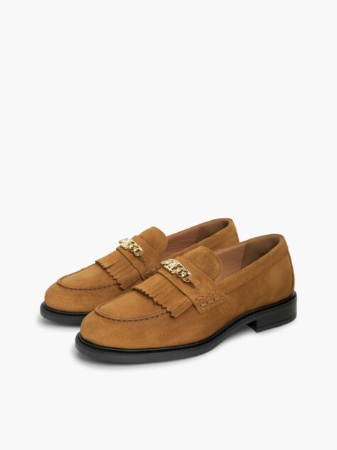 Brown Suede Fringe Horsebit Loafers  Women
