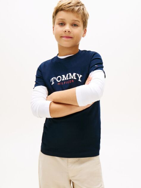Μπλε T-Shirt Με Λογότυπο Και Κλασική Λαιμόκοψη  Αγόρια
