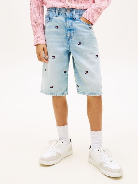 Μπλε Denim Σορτς Σε Loose Γραμμή Με Κεντητό Σημαιάκι  Αγόρια