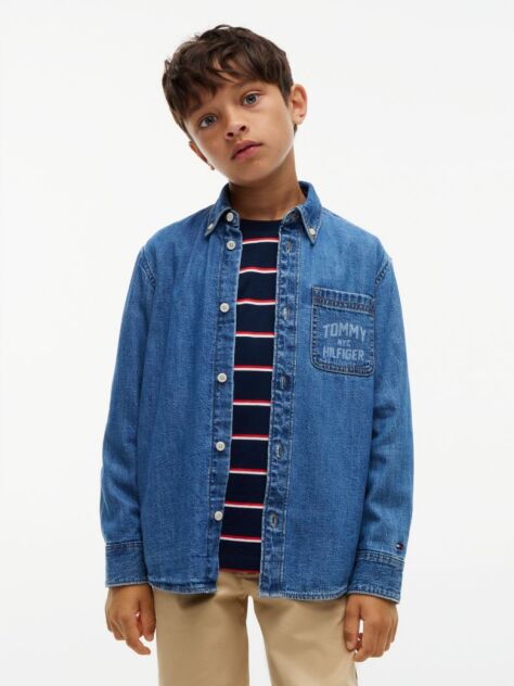 Denim Regular Fit Faded Logo Denim Shirt  Boys