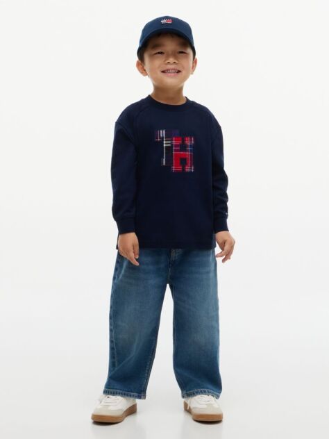 Blue Tommy Tartan Interlock Long Sleeve T-Shirt  Boys