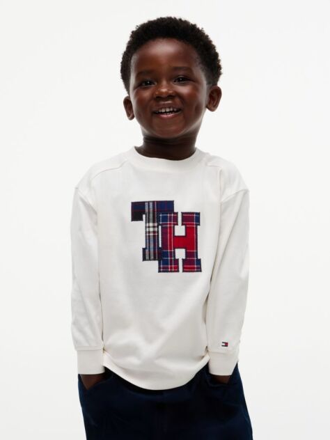 White Tommy Tartan Interlock Long Sleeve T-Shirt  Boys