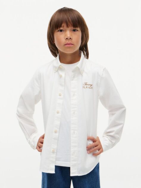 White Regular Fit Logo Embroidery Oxford Shirt  Boys
