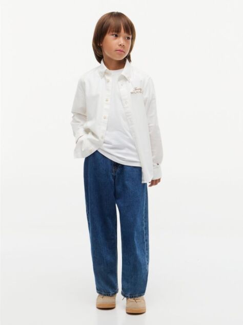 White Regular Fit Logo Embroidery Oxford Shirt  Boys