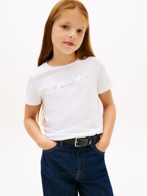 Άσπρο Slim T-Shirt Με Κλασική Λαιμόκοψη  Κορίτσια