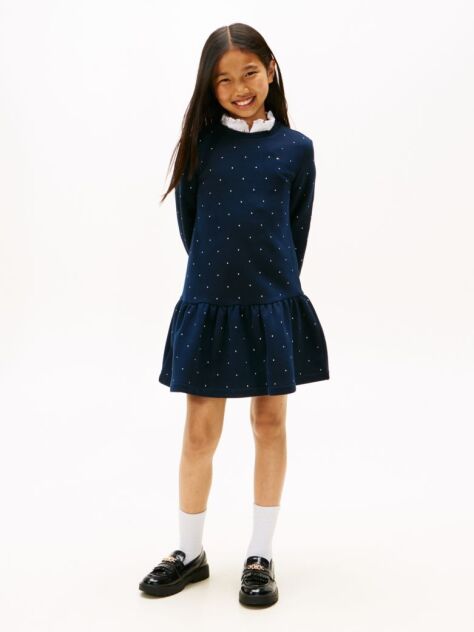 Μπλε Festive Πουά Fleece Άνετο Skater Φόρεμα  Κορίτσια
