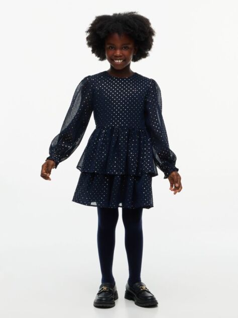 Blue Metallic Polka Dot Tiered Dress  Girls