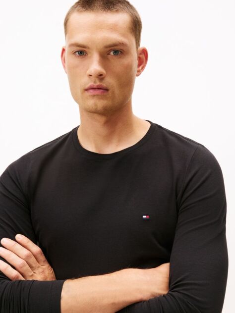 Μαύρο Μακρυμανικο T-Shirt Σε Slim Ελαστικη Γραμμη  Άνδρες