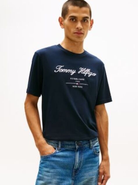 Μπλε T-Shirt Με Λογότυπο Και Κλασική Λαιμόκοψη  Άνδρες