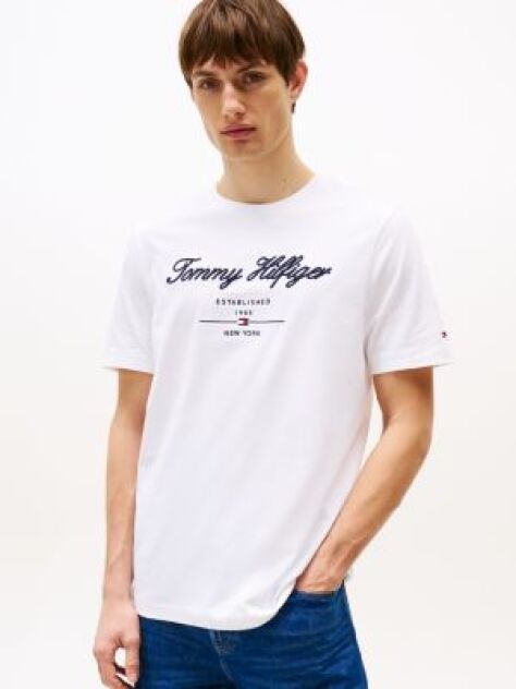 White Script Logo Crew Neck T-Shirt  Men