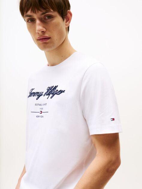 White Script Logo Crew Neck T-Shirt  Men