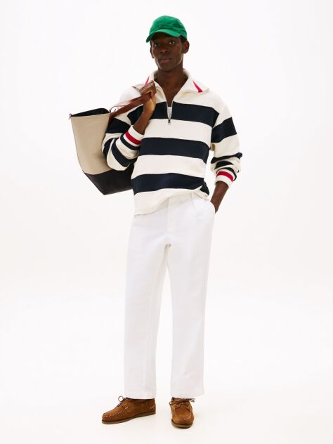 White Herringbone Tapered Leg Chinos  Men