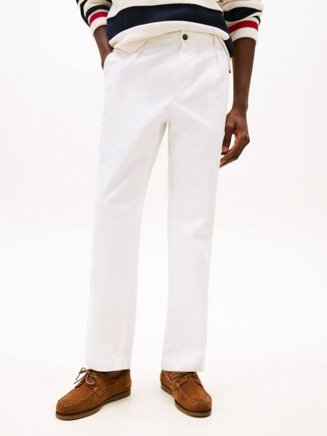 White Herringbone Tapered Leg Chinos  Men