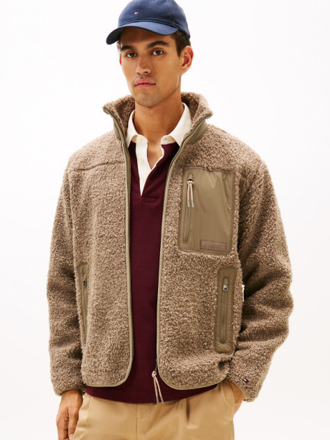Μπεζ Teddy Fleece Τζάκετ Με Φερμουάρ  Άνδρες