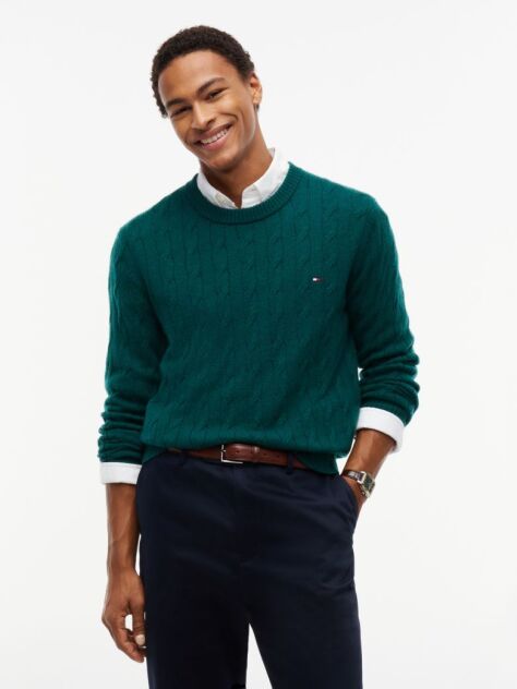 Green Pure Wool Cable Knit Jumper  Men