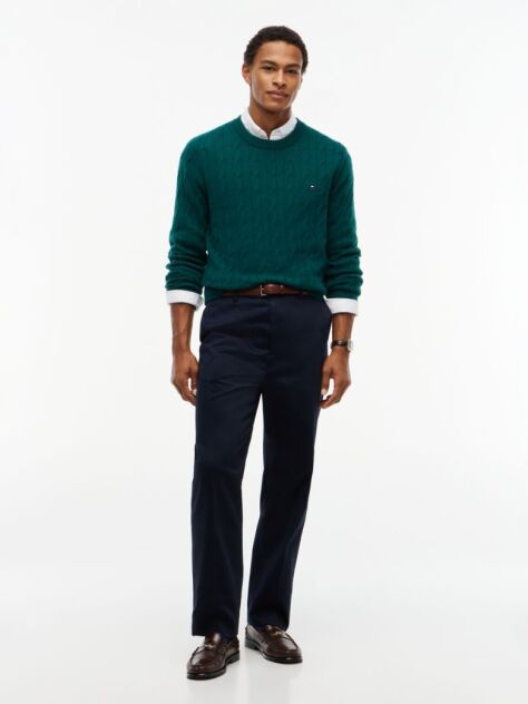 Green Pure Wool Cable Knit Jumper  Men