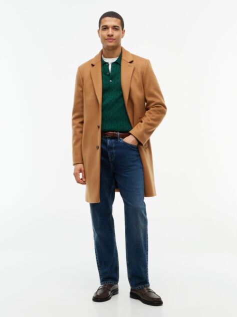 Καφέ Smart Casual Μάλλινο Παλτό Με Μονή Σειρά Κουμπιών  Άνδρες