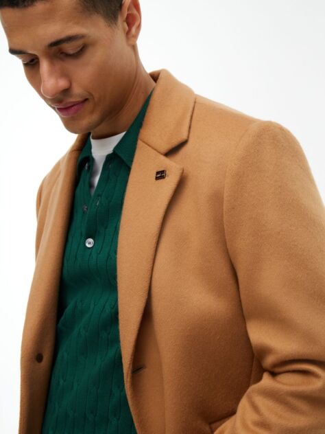 Καφέ Smart Casual Μάλλινο Παλτό Με Μονή Σειρά Κουμπιών  Άνδρες