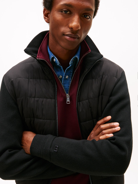Μαύρο Smart Casual Τζάκετ Με Φερμουάρ Και Μίξη Υφών  Άνδρες