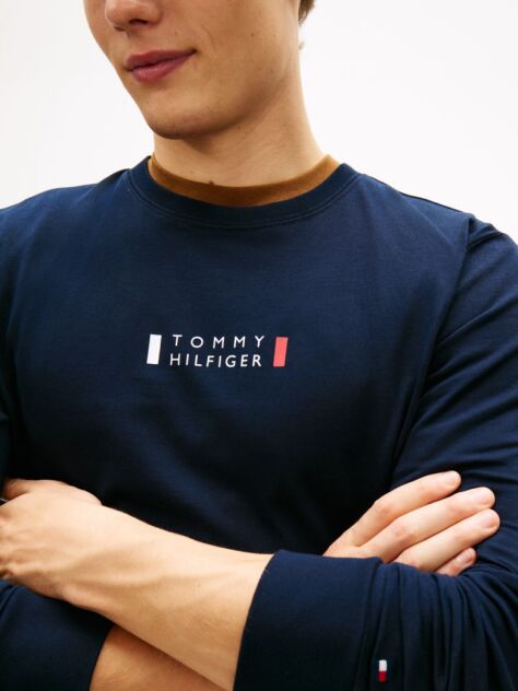 Μπλε T-Shirt Μακρυμάνικο Με Λογότυπο  Άνδρες