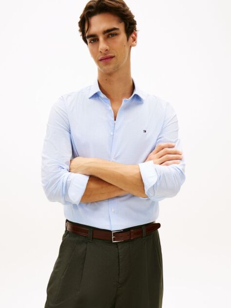 Blue Slim Fit Gingham Check Poplin Shirt  Men