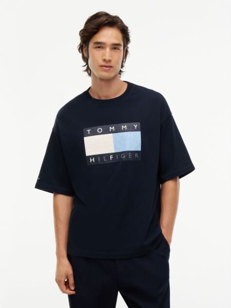 Μπλε Tommy Hilfiger x FRGMT Άνετο Βαμβακερό T-Shirt  Άνδρες