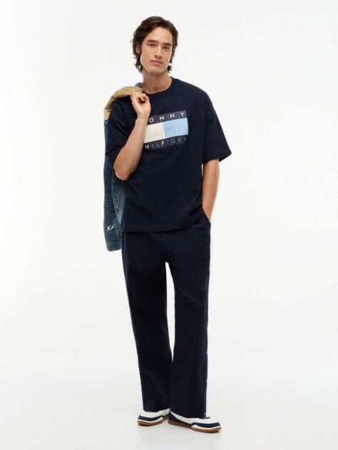 Μπλε Tommy Hilfiger x FRGMT Άνετο Βαμβακερό T-Shirt  Άνδρες