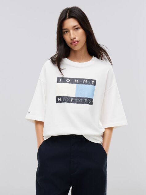 Μπεζ Tommy Hilfiger x FRGMT Άνετο Βαμβακερό T-Shirt  Άνδρες