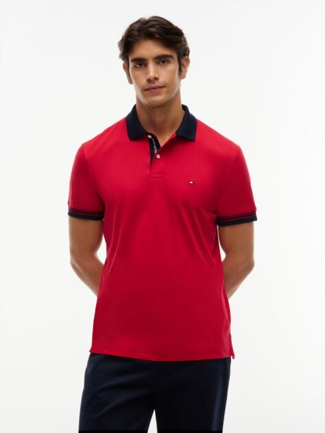 Red Regular Fit Interlock Contrast Polo Shirt  Men