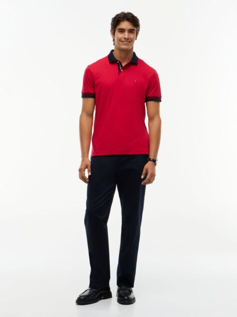 Red Regular Fit Interlock Contrast Polo Shirt  Men