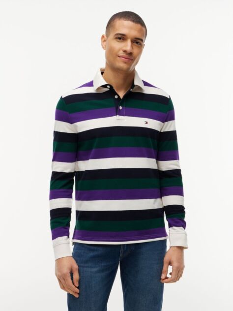 Multi Rugby Stripe Long Sleeve Polo Shirt  Men