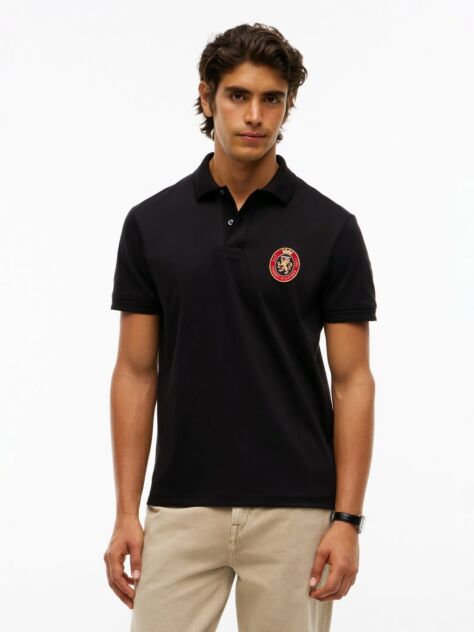 Black Regular Fit Logo Interlock Knit Polo Shirt  Men