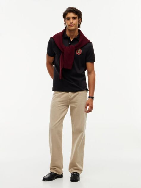 Black Regular Fit Logo Interlock Knit Polo Shirt  Men