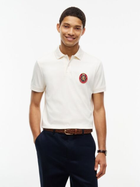 Beige Regular Fit Logo Interlock Knit Polo Shirt  Men