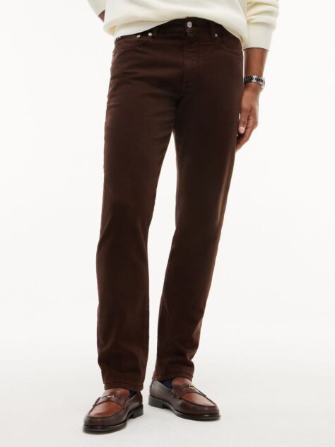Brown Denton Slim Straight Garment Dyed Jeans  Men