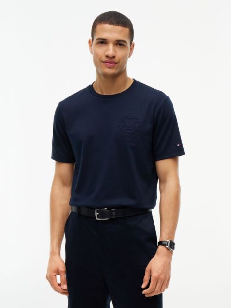 Μπλε T-Shirt Με Ανάγλυφο Λογότυπο Και Interlock Πλέξη   Άνδρες