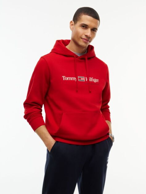 Red Logo Fleece Drawstring Hoody  Men