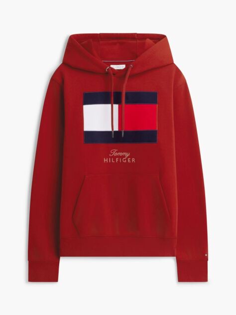 Κόκκινο Fleece Hoody Με Κεντητό Λογότυπο  Άνδρες