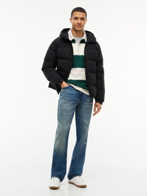 Black Logo Patch Down Hooded Puffer Jacket  Men