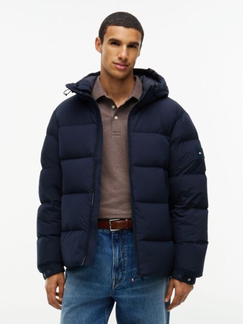 Blue Logo Patch Down Hooded Puffer Jacket  Men
